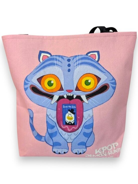 K-Pop Other - K-Pop Demon Hunter Derpy Tiger Cat Save The Date Canvas Tote Bag Pink
